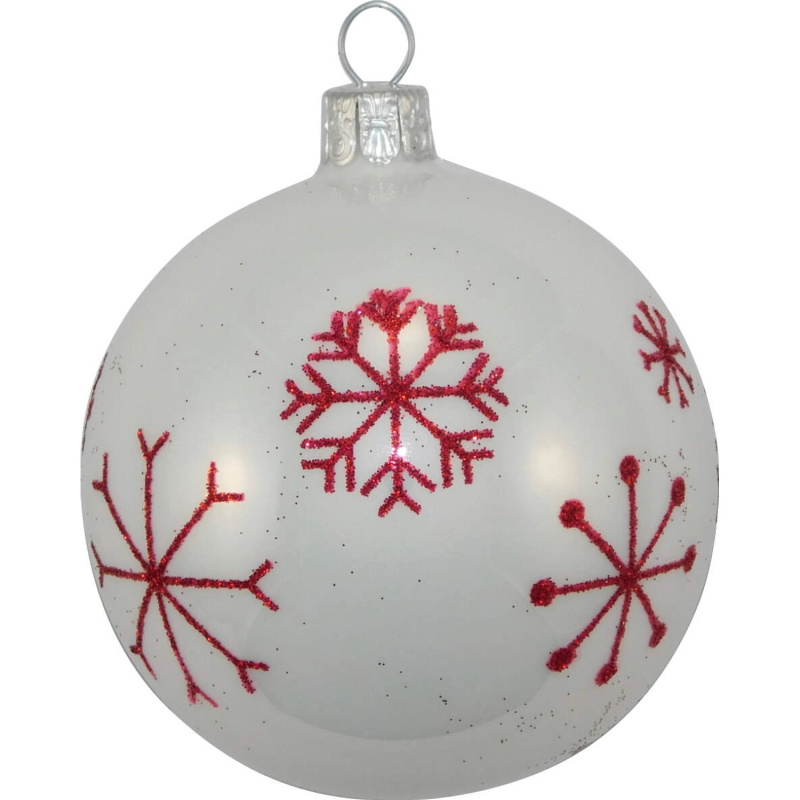 Ornex Vánoční ozdoba skleněná koule s vločkami, bílá, 7 cm