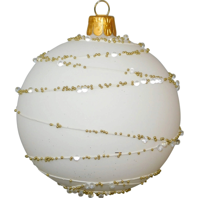ORNEX Vánoční ozdoba skleněná koule s perličkami, bílá, 8 cm
