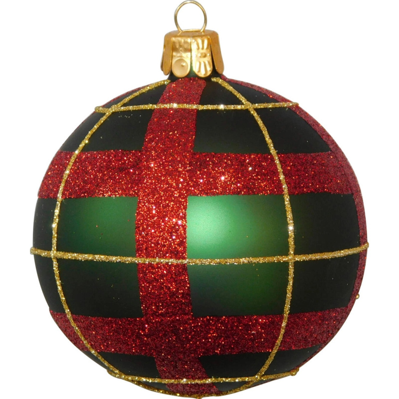 Ornex Vánoční ozdoba skleněná koule s kárem, zelená, 8 cm
