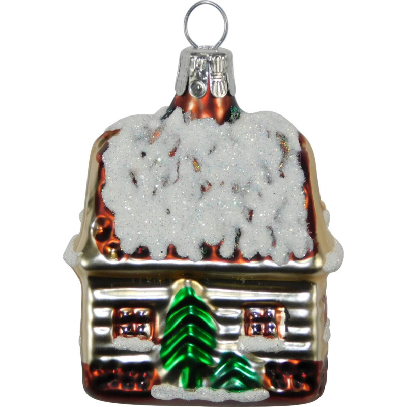 Ornex Vánoční ozdoba skleněný domeček hnědý, 6 x 4,5 cm
