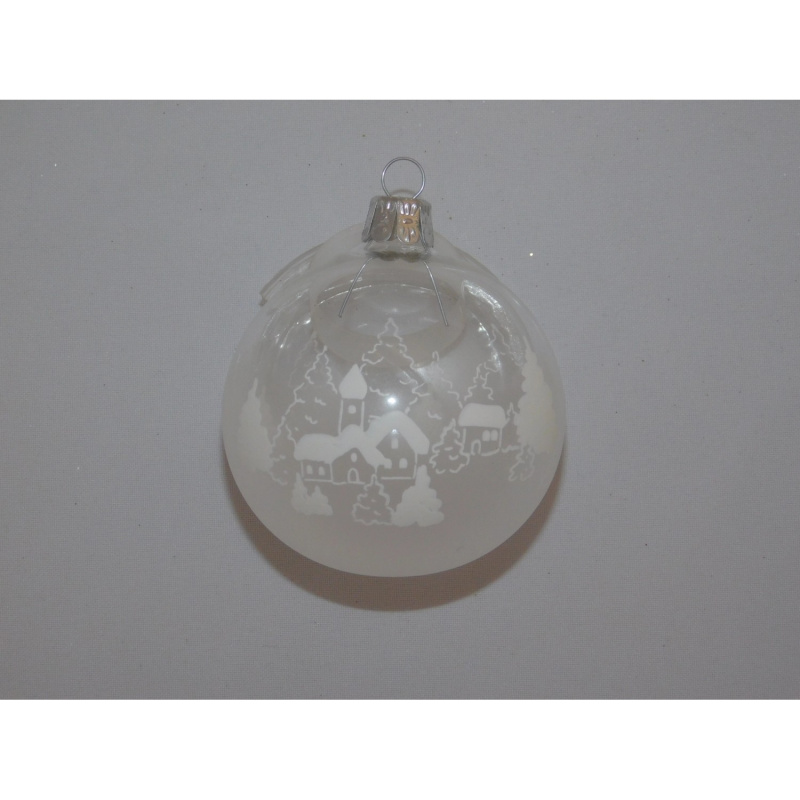 Ornex Skleněná vánoční ozdoba bílá se stromy pr. 7 cm
