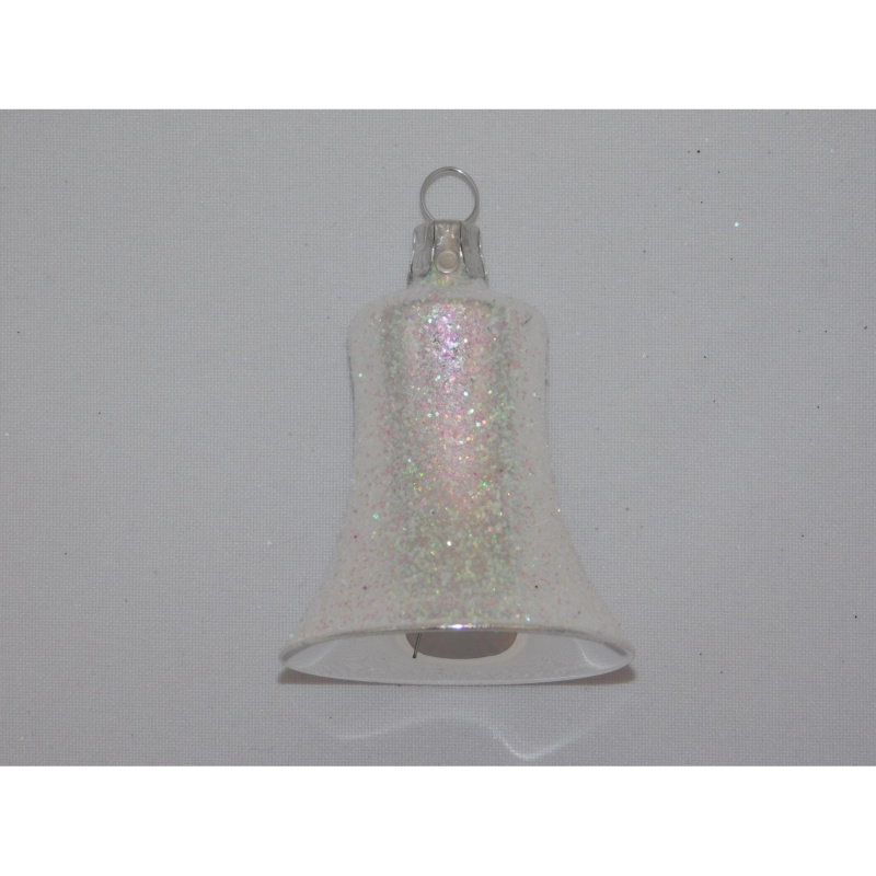 Ornex Skleněná vánoční ozdoba zvonek bílý s posypem 5,5 cm