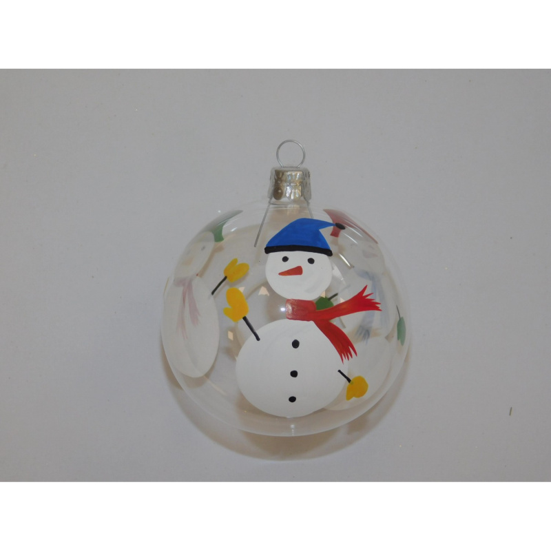 ONREX Vánoční ozdoba skleněná koule čirá sněhulák pr. 8 cm