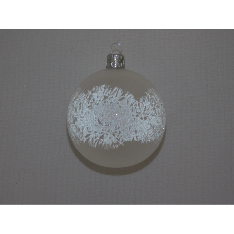 Ornex Skleněná vánoční ozdoba bílá s pruhy pr. 7 cm