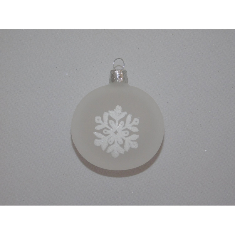 Ornex Skleněná vánoční ozdoba bílá s vločkou pr. 7 cm