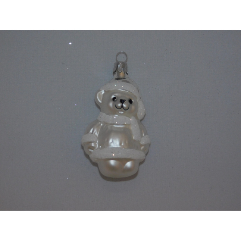 Ornex Skleněná vánoční ozdoba medvídek bílý 7 cm