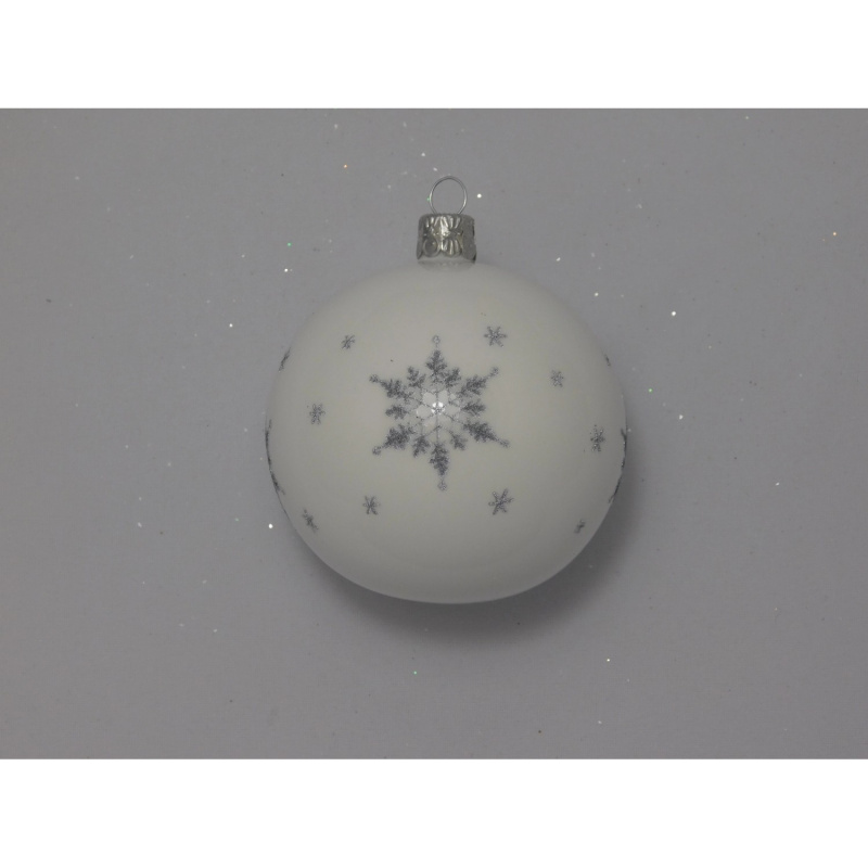 Ornex Skleněná vánoční ozdoba bílá s vločkami pr. 8 cm