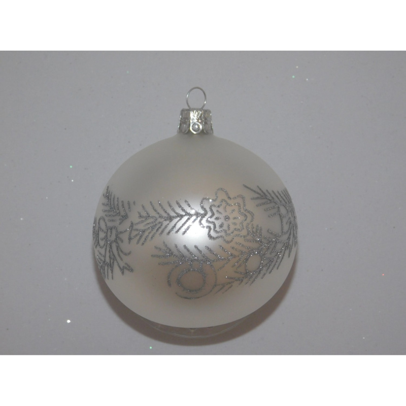 Ornex Skleněná vánoční ozdoba bílá s větvičkami pr. 8 cm