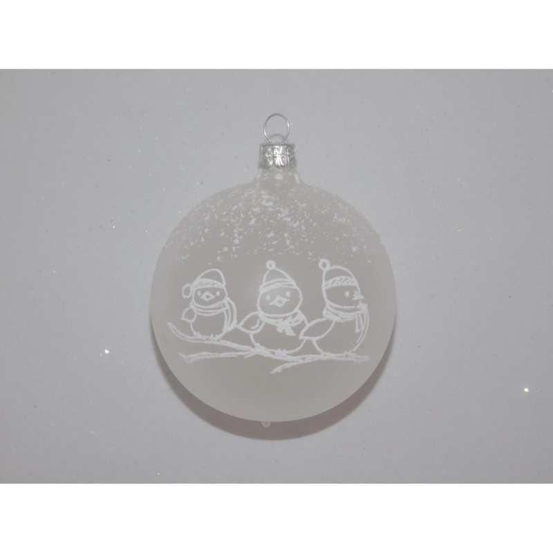 Ornex Skleněná vánoční ozdoba bílá s ptáčky pr. 8 cm