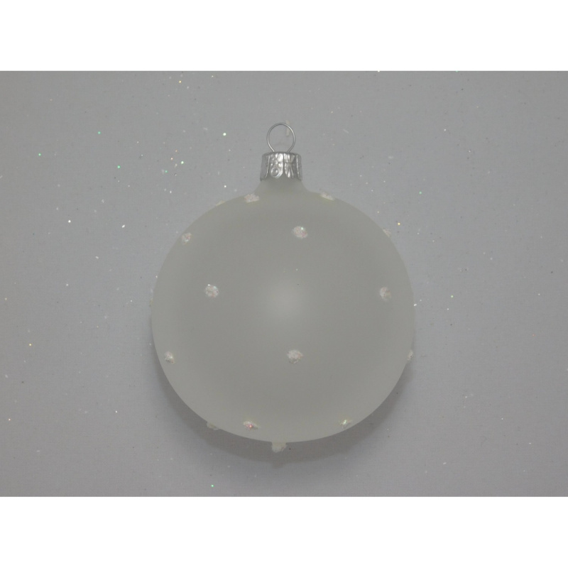 Ornex Skleněná vánoční ozdoba bílá s puntíky pr. 8 cm