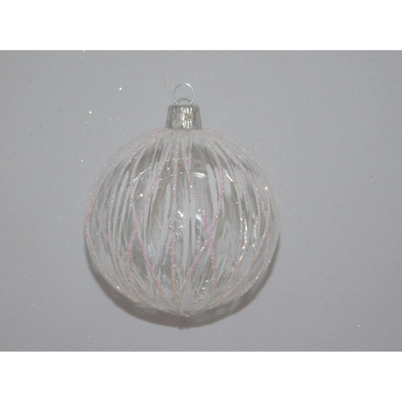 Ornex Skleněná vánoční ozdoba čirá s linkami pr. 8 cm