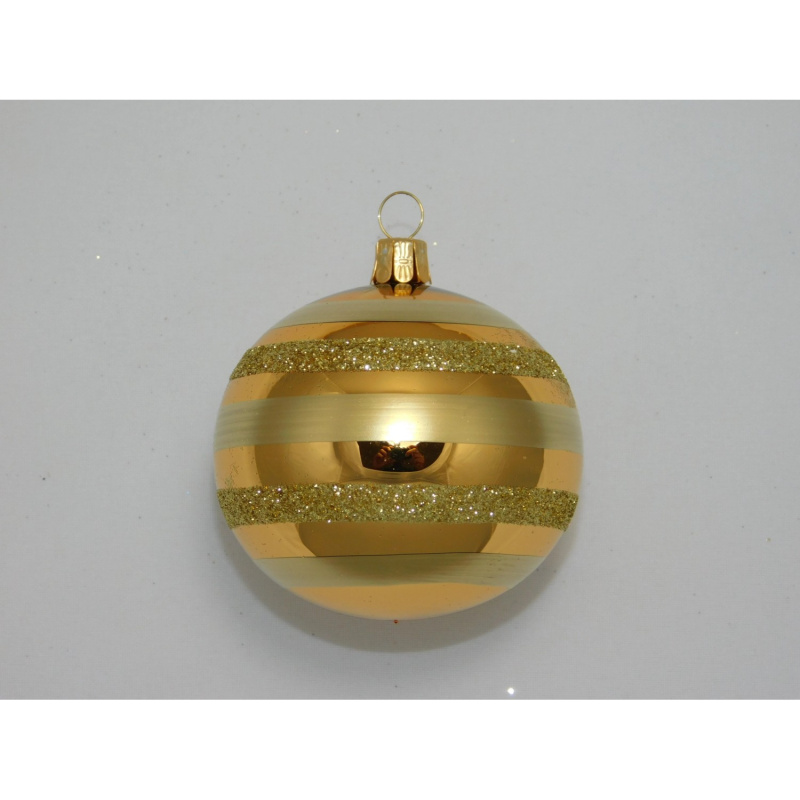 ORNEX Vánoční ozdoba skleněná koule zlatá s pruhy pr. 7 cm