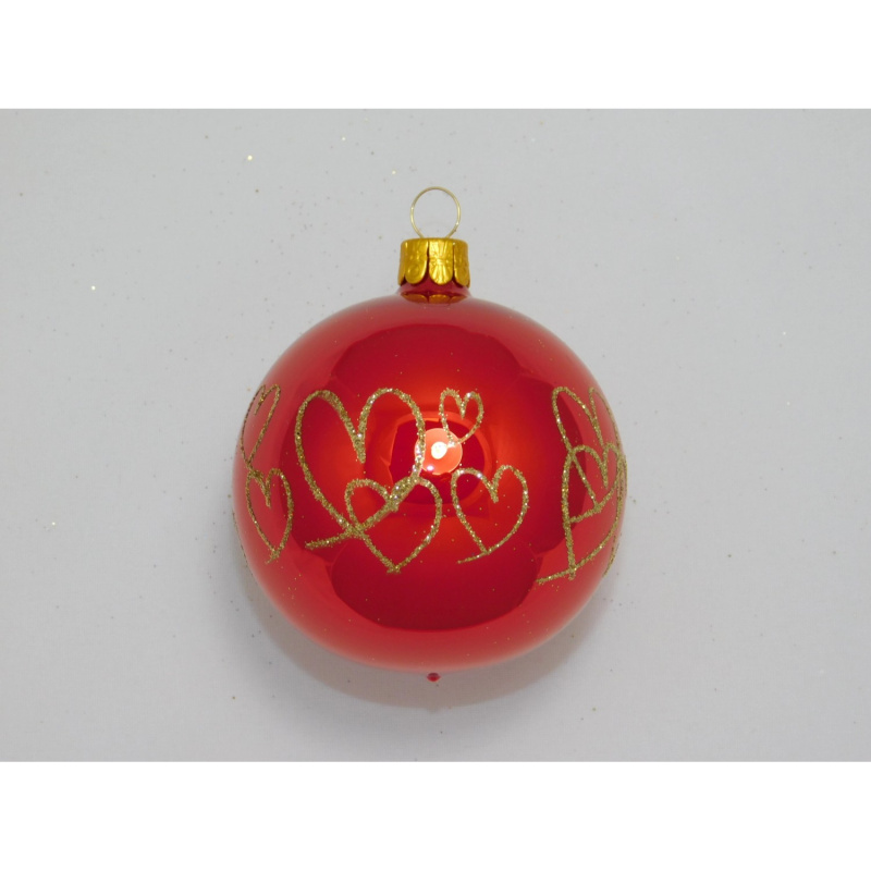 ORNEX Vánoční ozdoba skleněná koule červená se srdíčkem pr. 8 cm