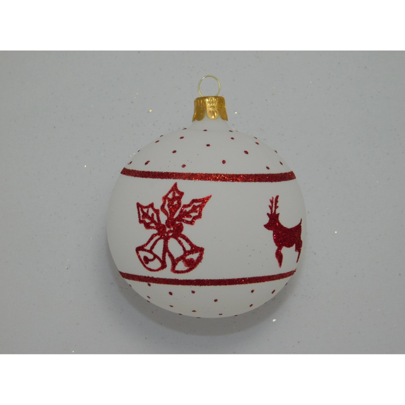 Ornex Skleněná vánoční ozdoba bílá s jelenem pr. 8 cm