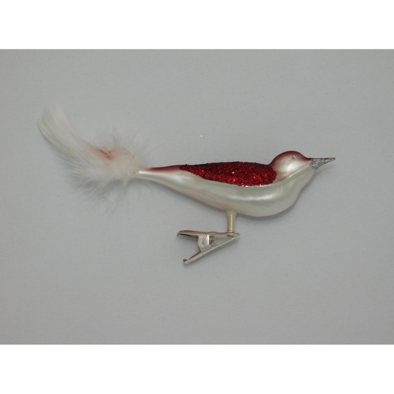 Ornex Skleněná vánoční ozdoba ptáček červeno-bílý 4 x 3 x 10 cm