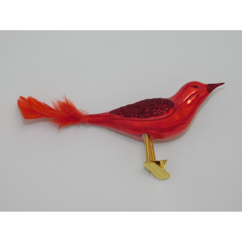 Ornex Skleněná vánoční ozdoba ptáček červený 8 x 4 x 12 cm