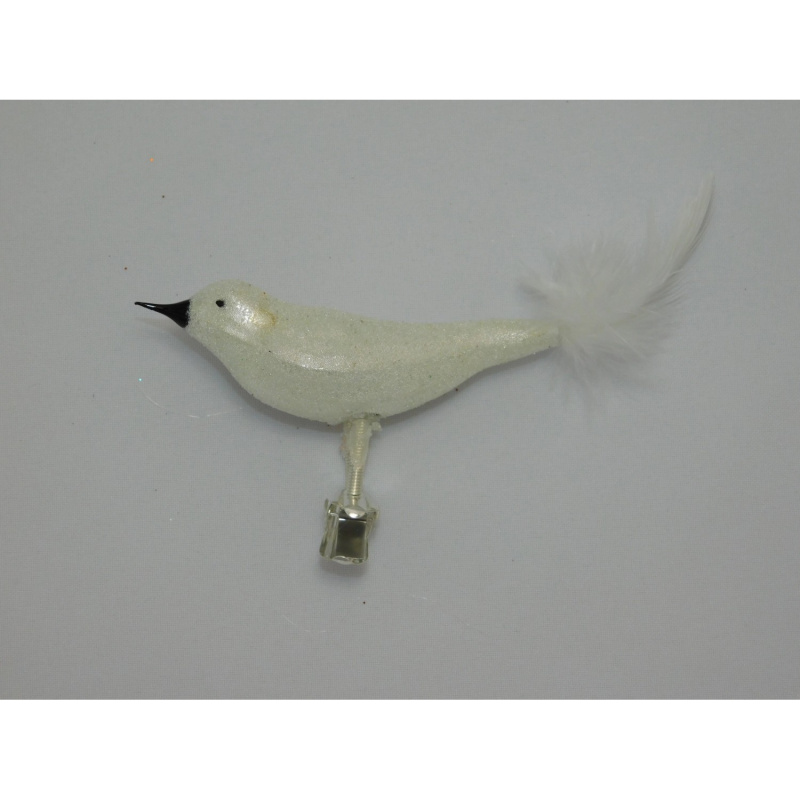 Ornex Skleněná vánoční ozdoba ptáček bílý 8 x 4 x 12 cm