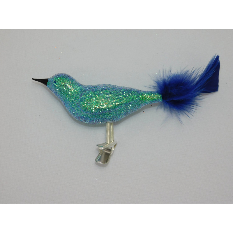 Ornex Skleněná vánoční ozdoba ptáček irisový 8 x 4 x 12 cm