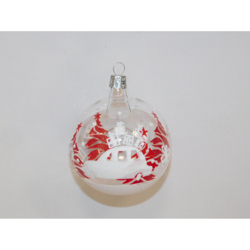 ONREX Vánoční ozdoba skleněná koule čirá auto pr. 8 cm