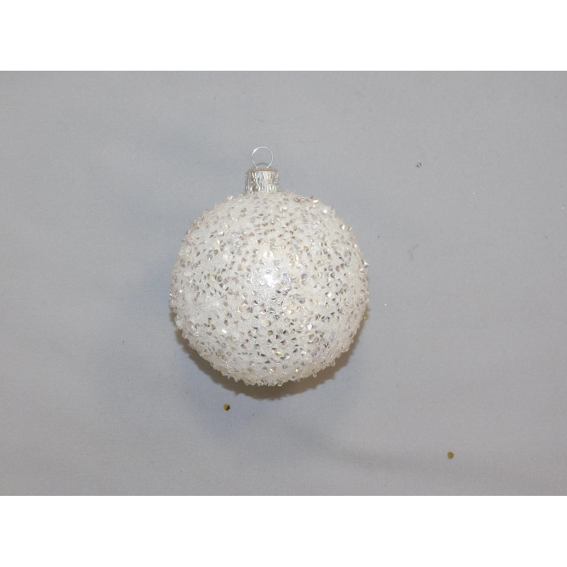 Ornex Vánoční ozdoba koule skleněná posyp bílá 80 mm