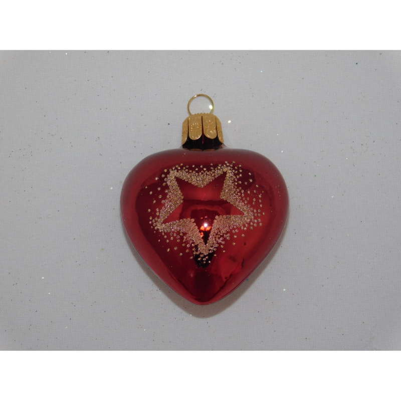 ORNEX Vánoční ozdoba skleněné srdce hvězda červené 50 mm