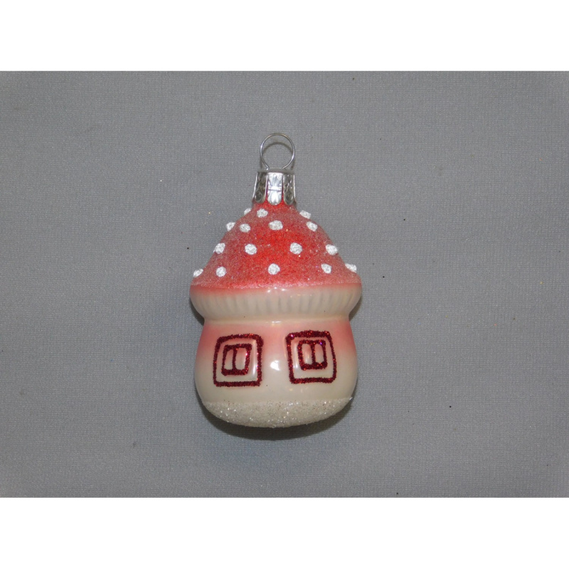 Ornex Vánoční ozdoba domeček skleněný mochomůrka 55 mm