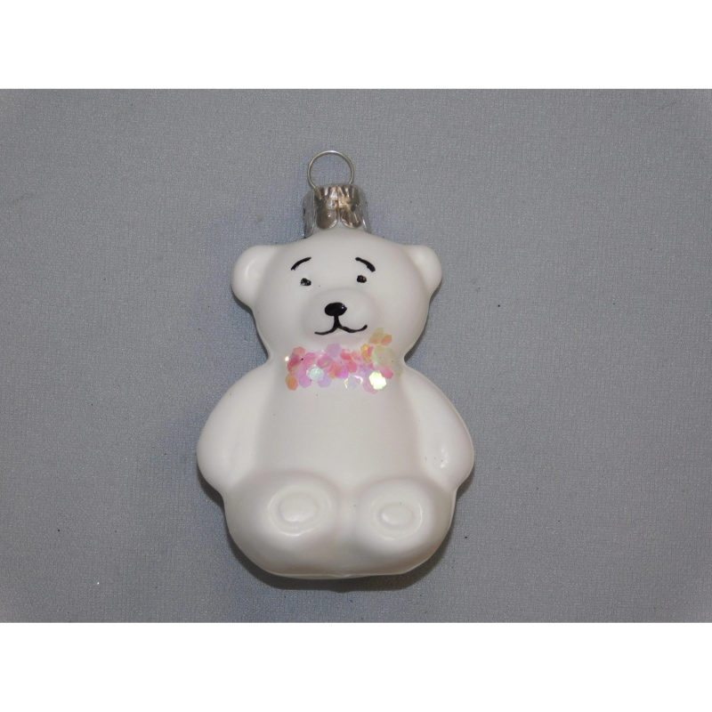 Ornex Vánoční ozdoba medvěd skleněný bílý 70 mm