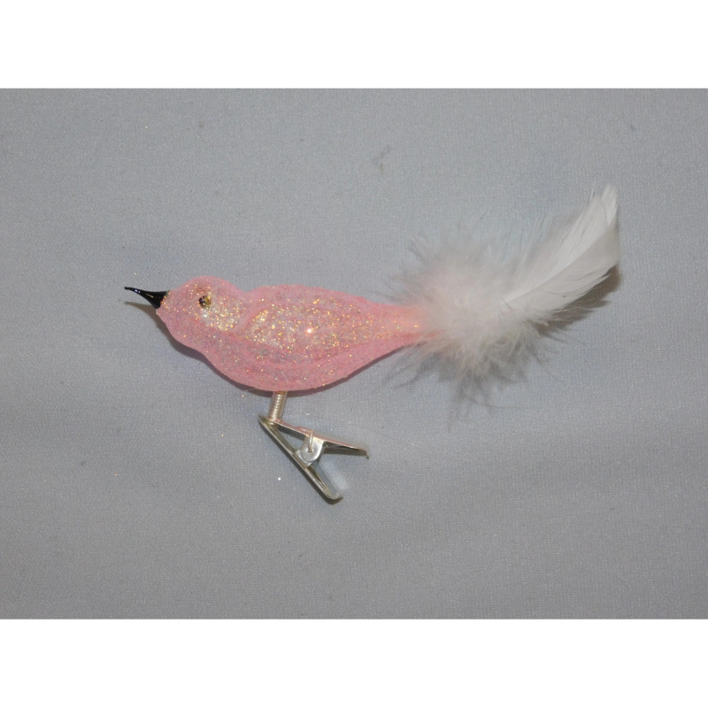 Ornex Vánoční ozdoba ptáček skleněný malý růžový 100 mm