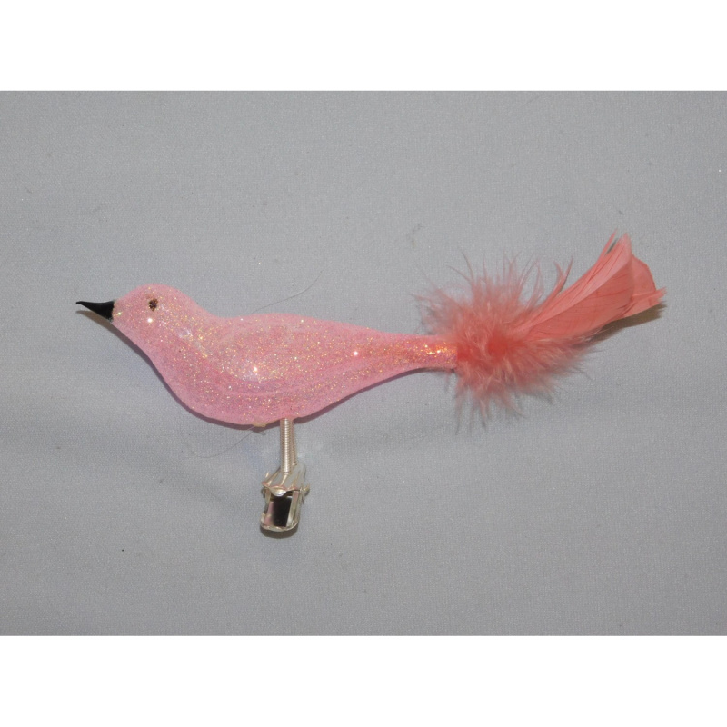 Ornex Vánoční ozdoba ptáček skleněný velký růžový 120 mm