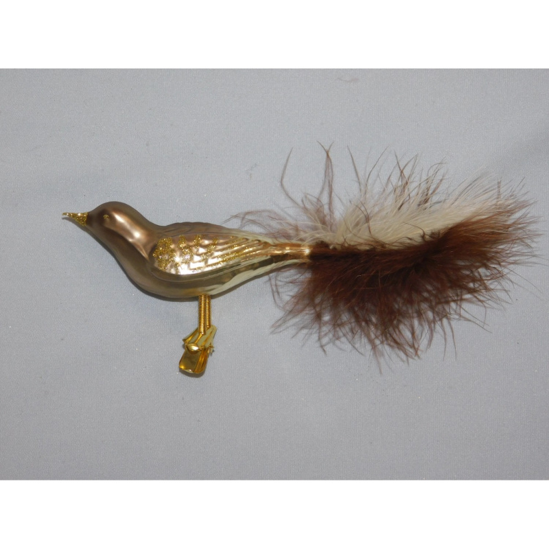 Ornex Vánoční ozdoba ptáček skleněný hnědý 120 mm