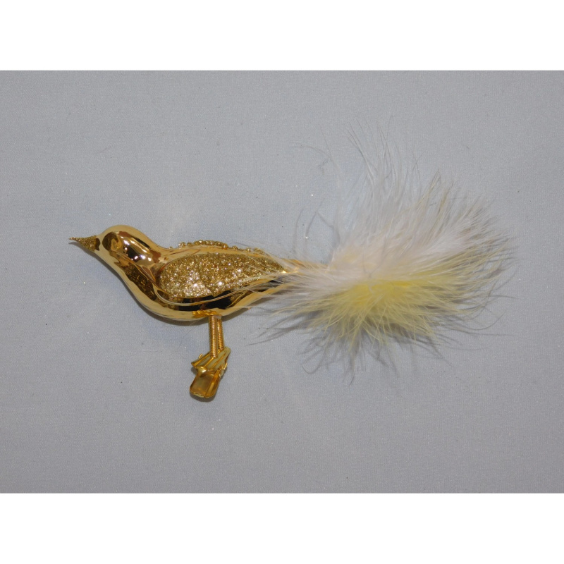 Ornex Vánoční ozdoba ptáček skleněný zlatý 120 mm