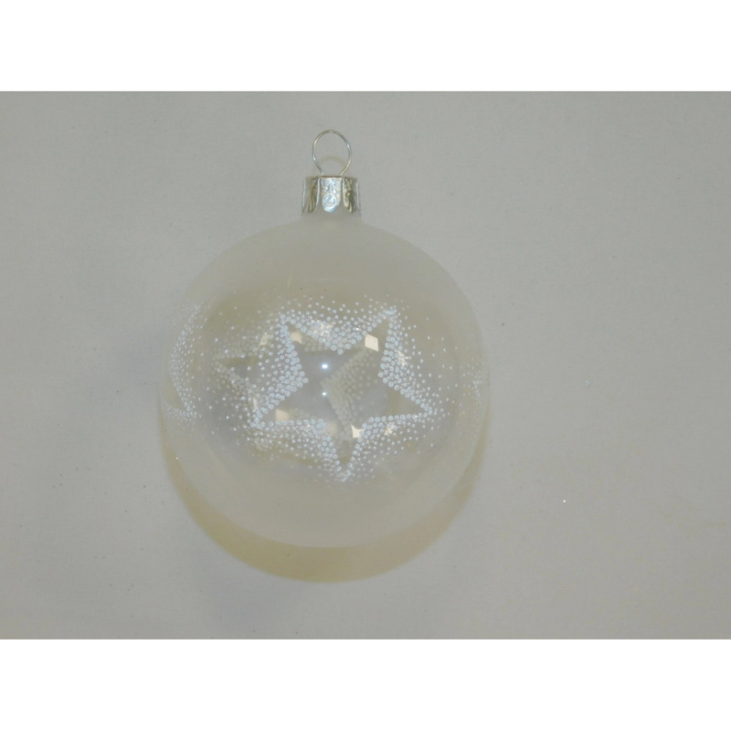 ONREX Vánoční ozdoba skleněná koule transparentní hvězdičky pr. 7 cm