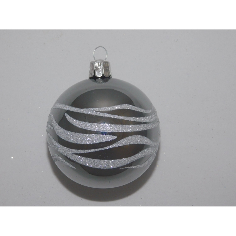 ONREX Vánoční ozdoba skleněná koule šedá vlnky pr. 7 cm