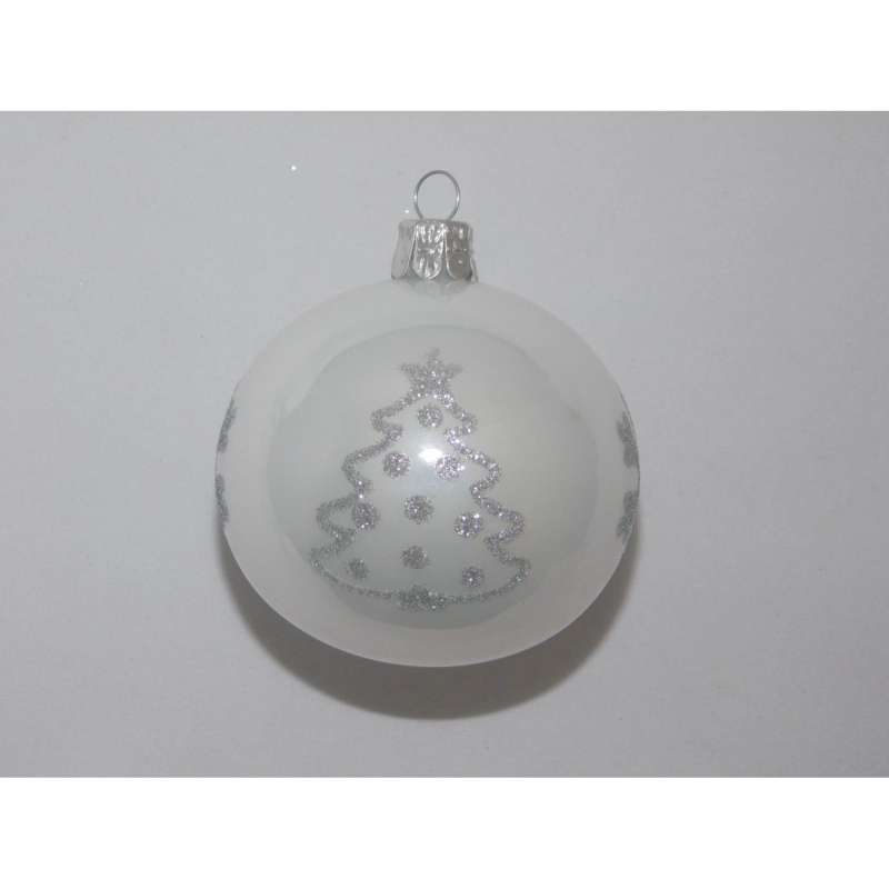 ONREX Vánoční ozdoba skleněná koule bílá/stříbrná stromky pr. 7 cm