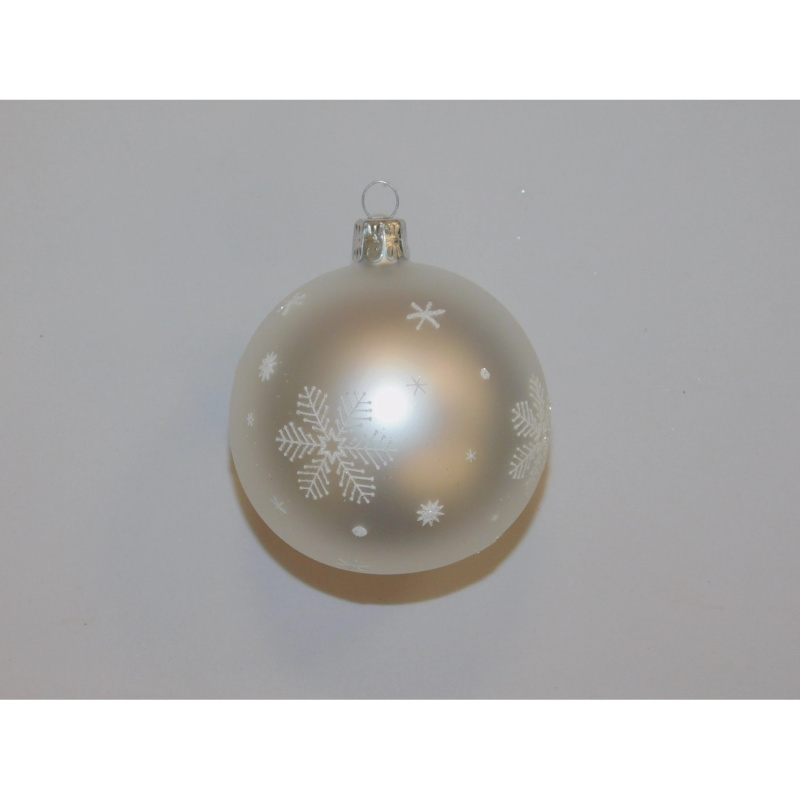 ONREX Vánoční ozdoba skleněná koule bílá vločky pr. 8 cm