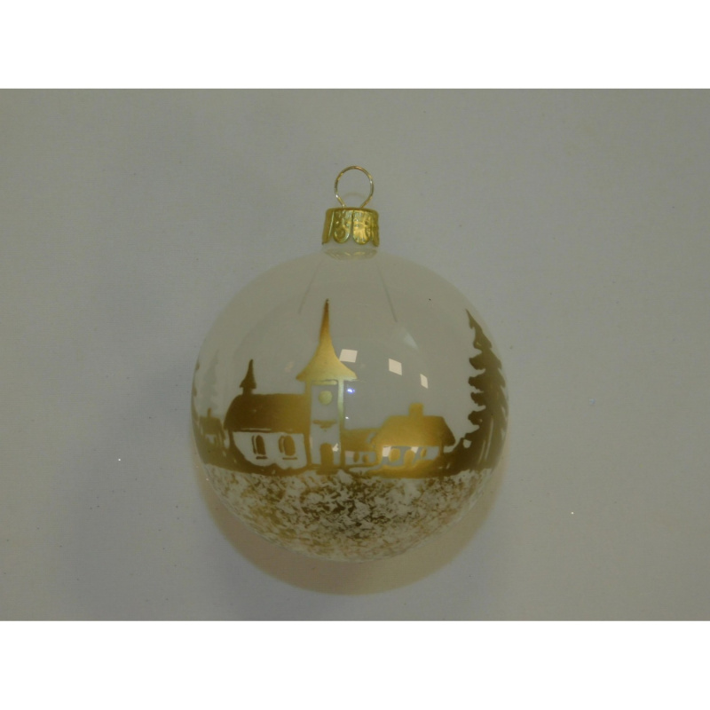 ONREX Vánoční ozdoba skleněná koule transparentní vesnice pr. 7 cm