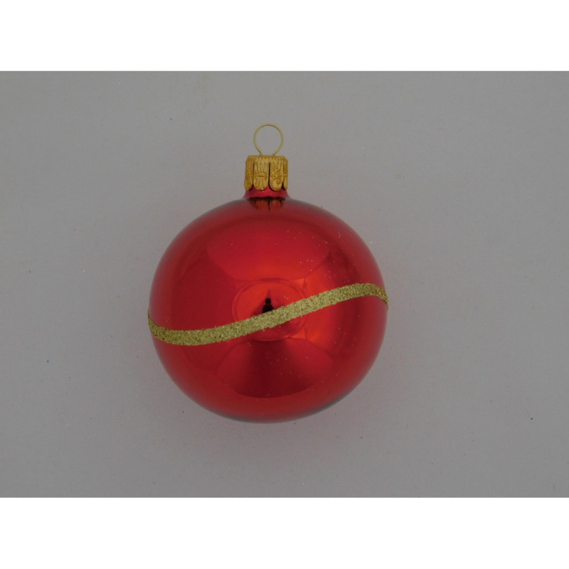 ONREX Vánoční ozdoba skleněná koule červená proužky pr. 7 cm