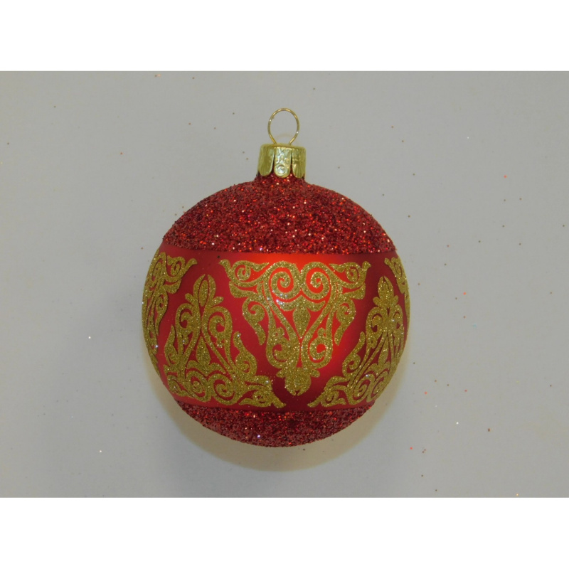 ONREX Vánoční ozdoba skleněná koule červená/zlatá dekor pr. 7 cm