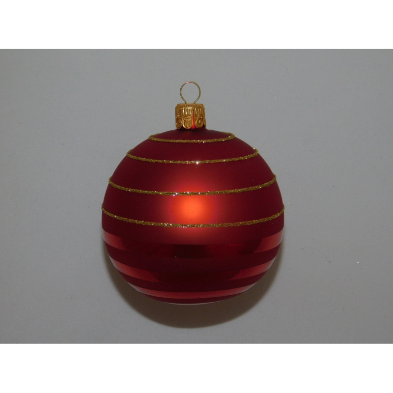 ONREX Vánoční ozdoba skleněná koule červená proužky pr. 8 cm