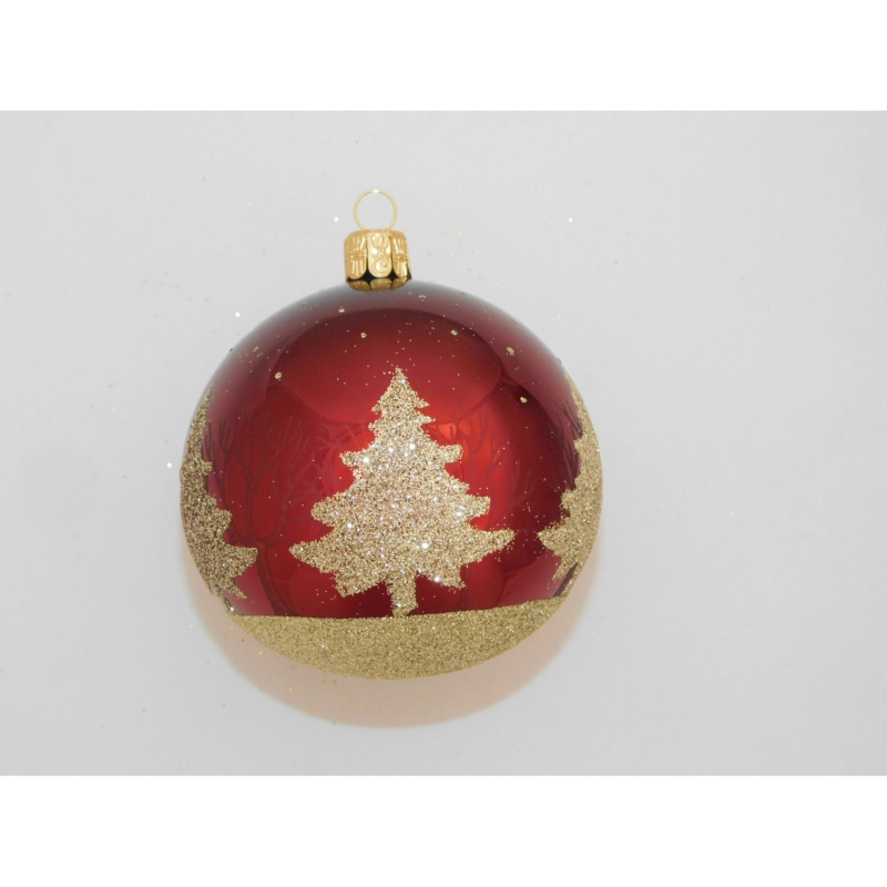 ONREX Vánoční ozdoba skleněná koule bordó stromky pr. 8 cm