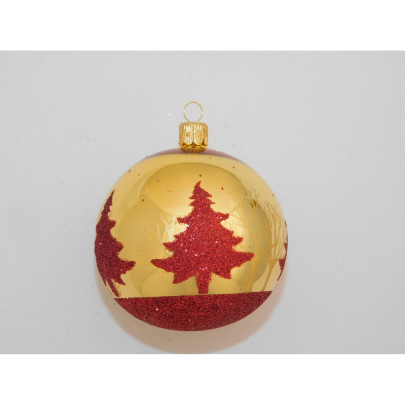 ONREX Vánoční ozdoba skleněná koule zlatá stromky pr. 8 cm
