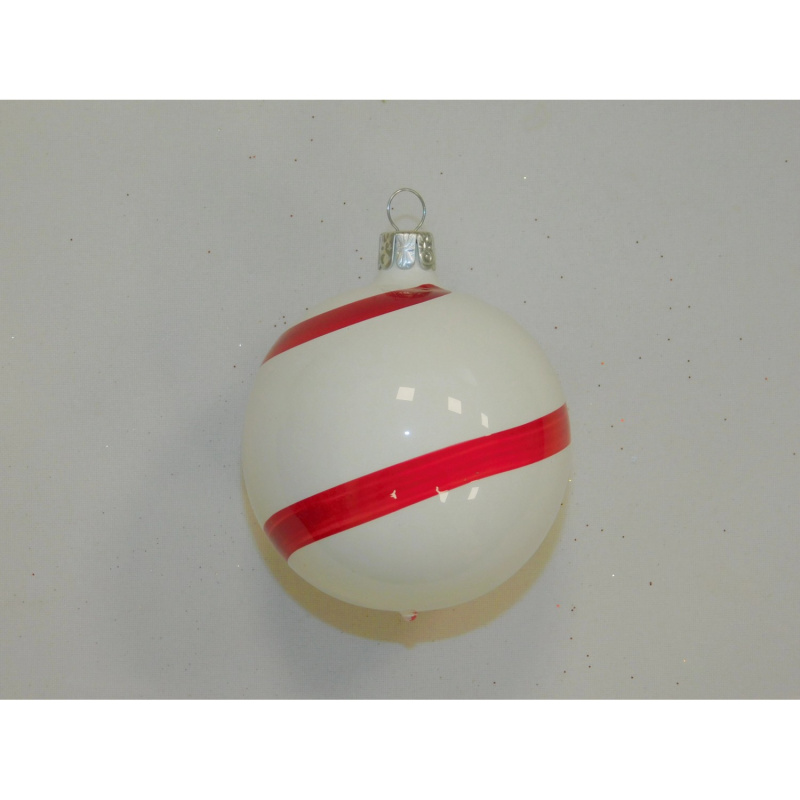 ONREX Vánoční ozdoba skleněná koule bílá pruh pr. 7 cm