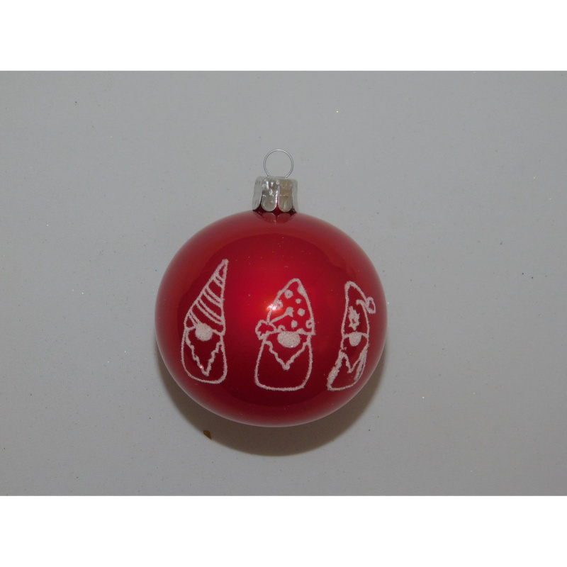 ONREX Vánoční ozdoba skleněná koule červená trpaslíci pr. 7 cm