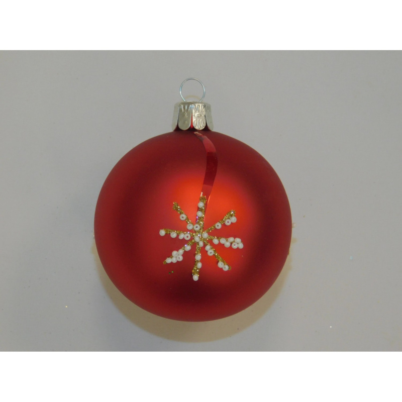 ONREX Vánoční ozdoba skleněná koule červená hvězdy pr. 7 cm