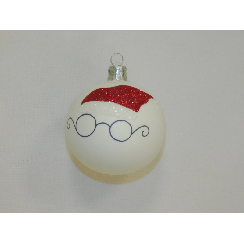 ONREX Vánoční ozdoba skleněná koule bílá brýle pr. 7 cm