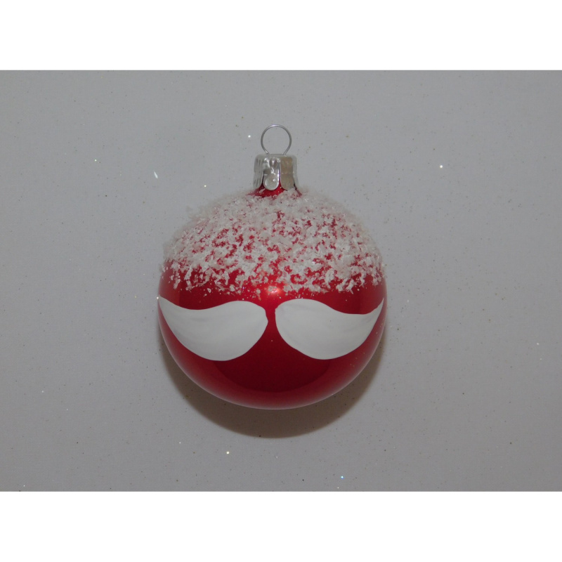 ONREX Vánoční ozdoba skleněná koule červená knír pr. 7 cm
