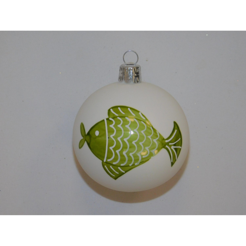 ONREX Vánoční ozdoba skleněná koule bílá ryba pr. 7 cm