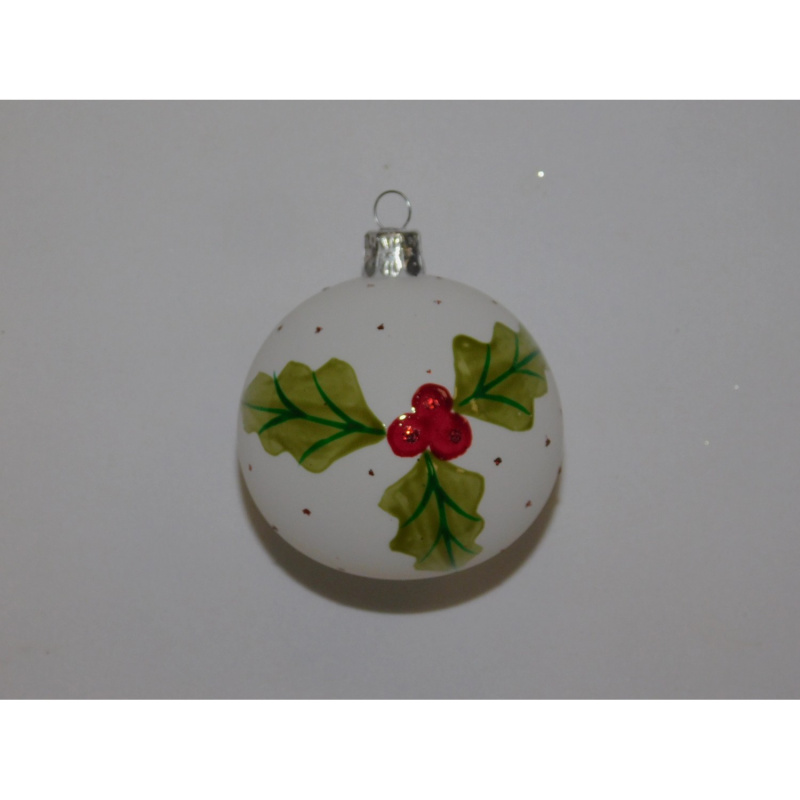 ONREX Vánoční ozdoba skleněná koule bílá cesmína pr. 7 cm