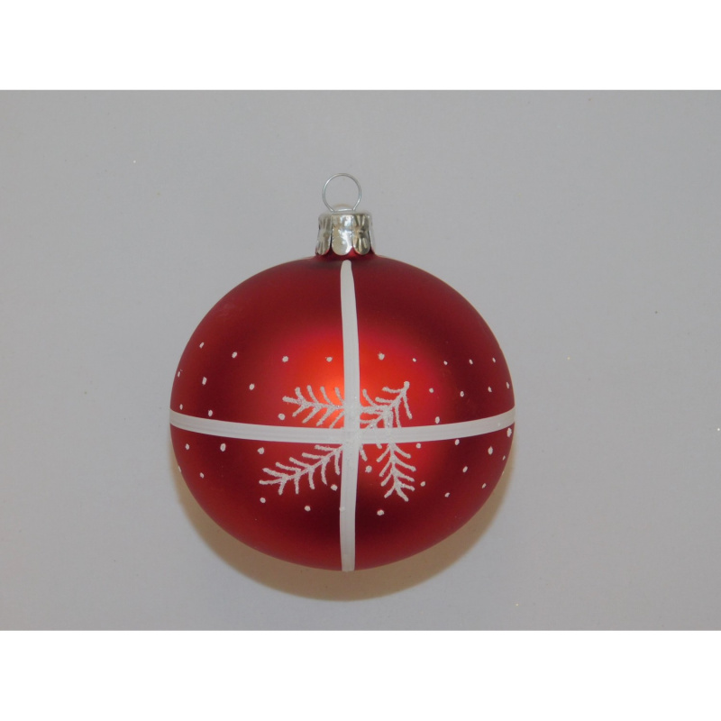 ONREX Vánoční ozdoba skleněná koule červená větvička pr. 8 cm