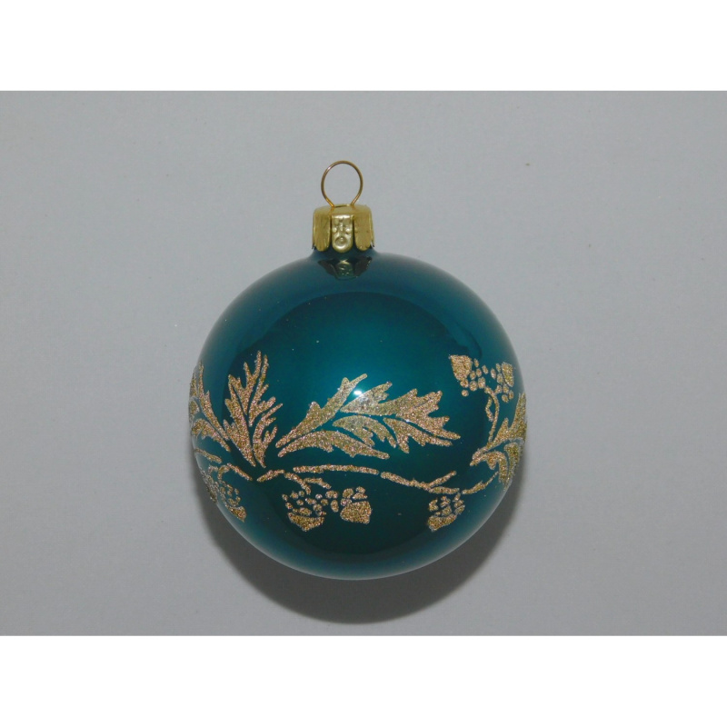 ONREX Vánoční ozdoba skleněná koule zelená větvička pr. 7 cm